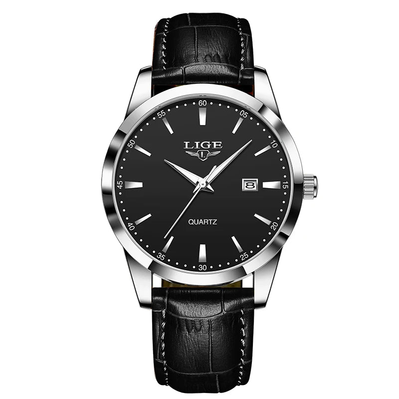 LIGE Men's Leather Chronograph Watch