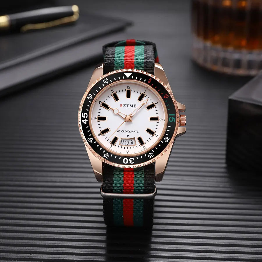 Men's Nylon Strap Luminous Quartz Watch
