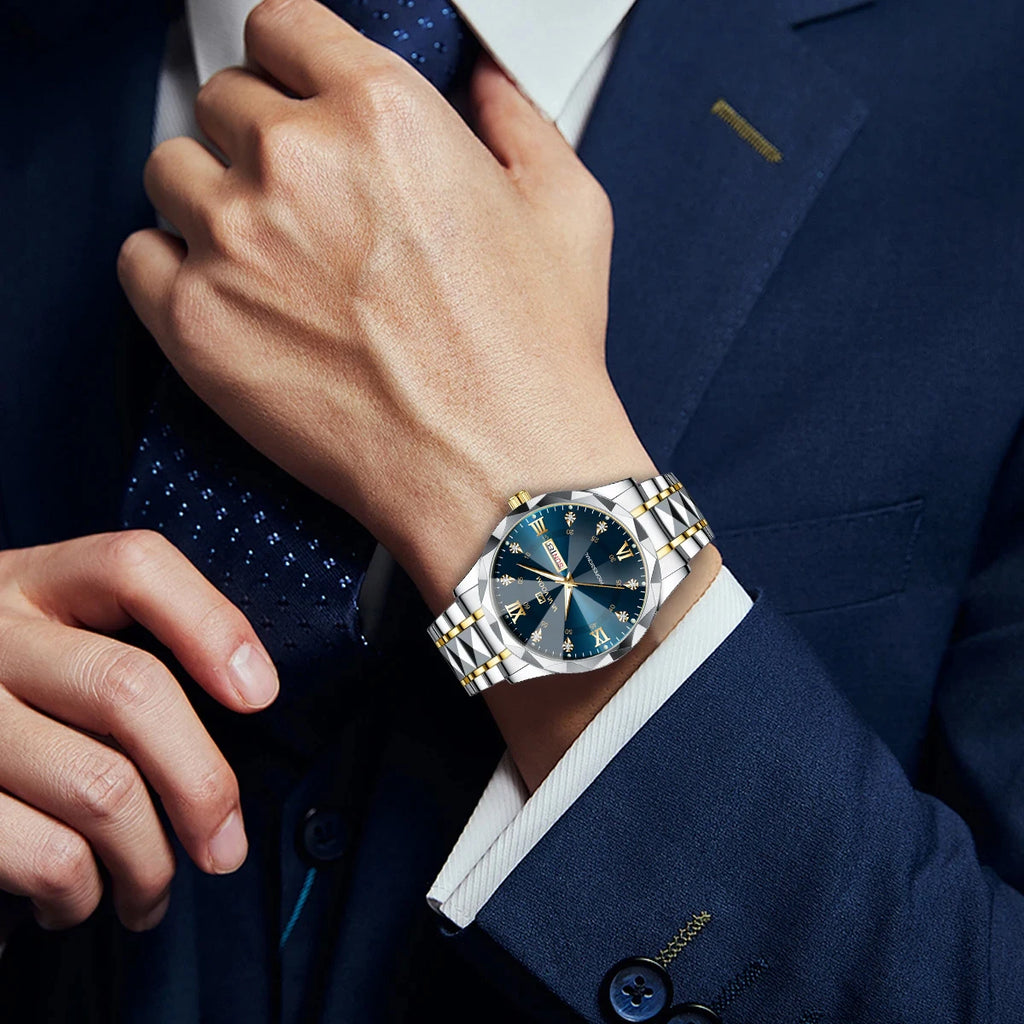 Men's Diamond Dial Stainless Steel Watch