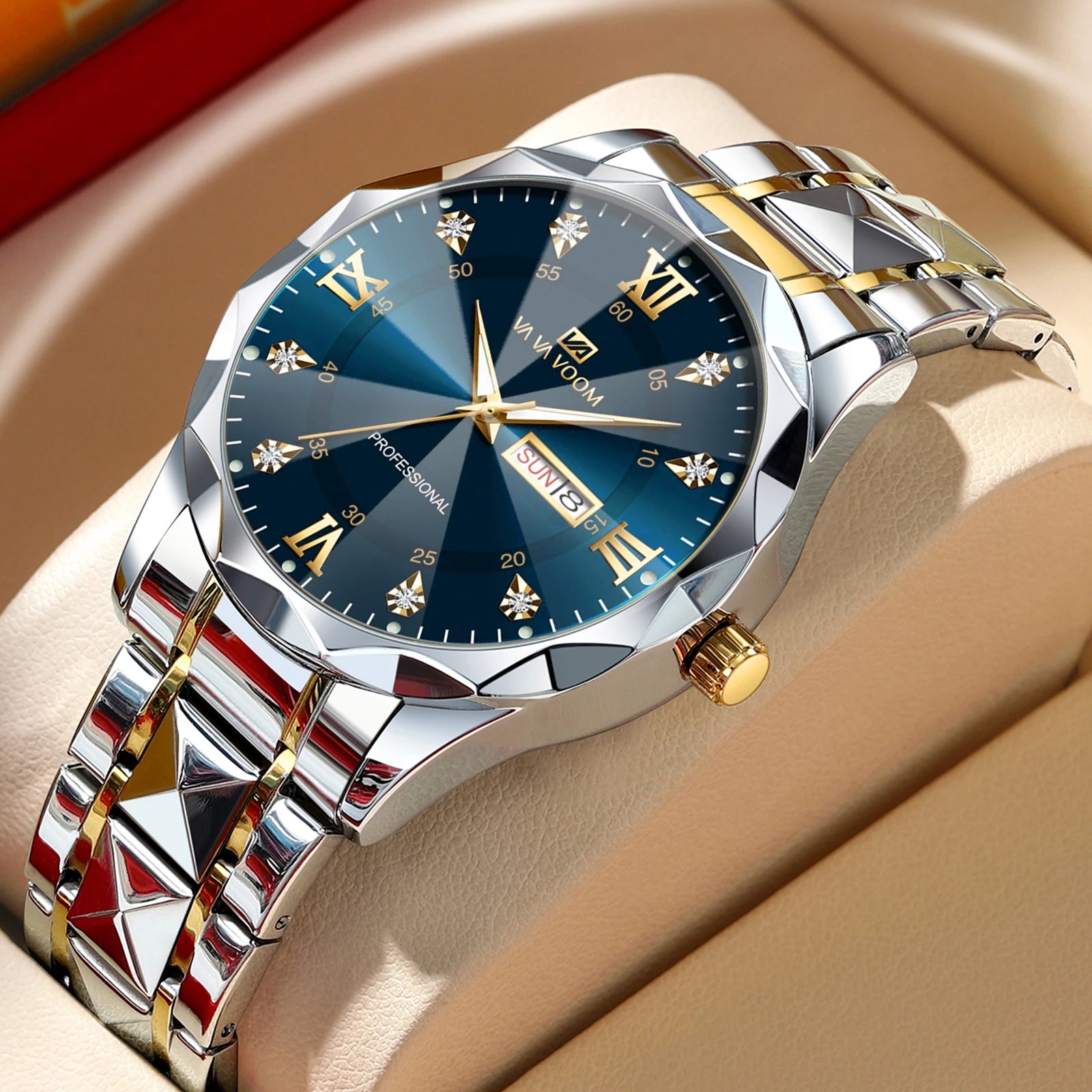 Men's Diamond Dial Stainless Steel Watch