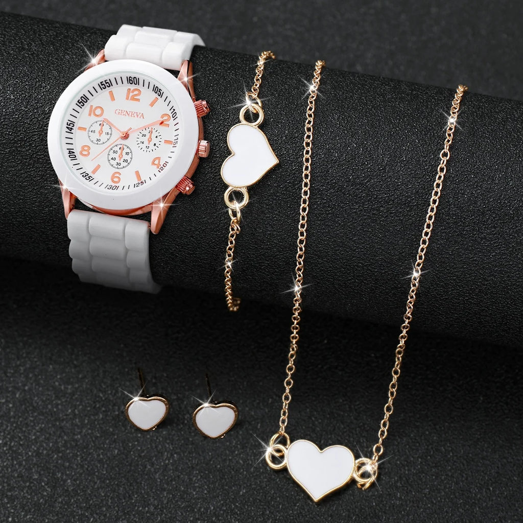 Women's Silicone Quartz Watch Set