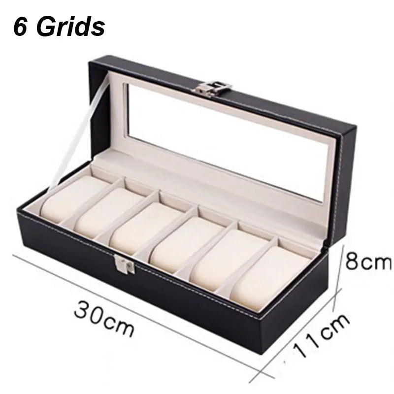 DELESYS  Classic Style 2/3/4/5/6/8/10/12/20 Slots PU Leather Watch Display Case Organizer Jewelry Storage Box With Glass Top