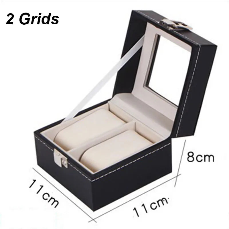 DELESYS  Classic Style 2/3/4/5/6/8/10/12/20 Slots PU Leather Watch Display Case Organizer Jewelry Storage Box With Glass Top