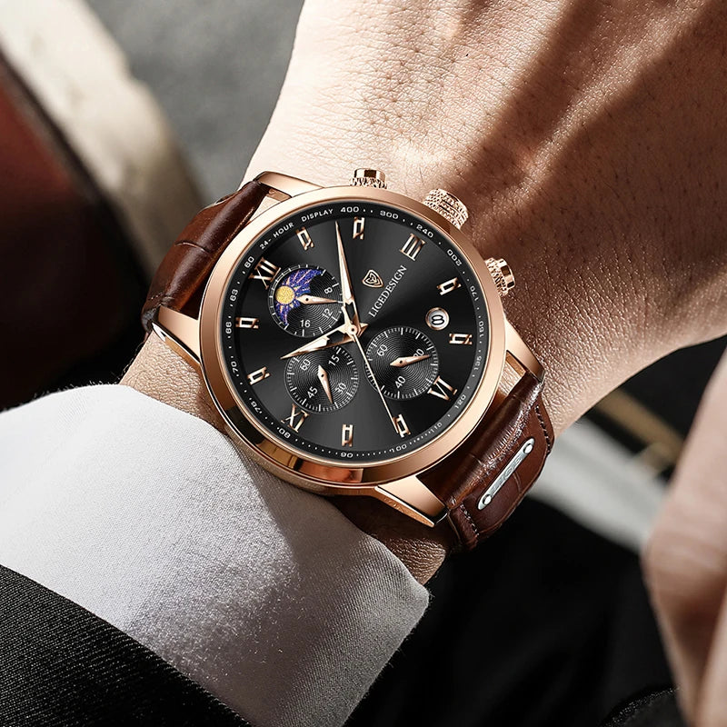 LIGE Men's Military Chronograph Watch