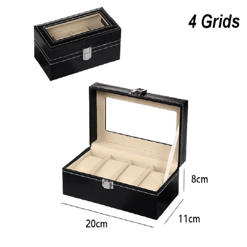 DELESYS  Classic Style 2/3/4/5/6/8/10/12/20 Slots PU Leather Watch Display Case Organizer Jewelry Storage Box With Glass Top