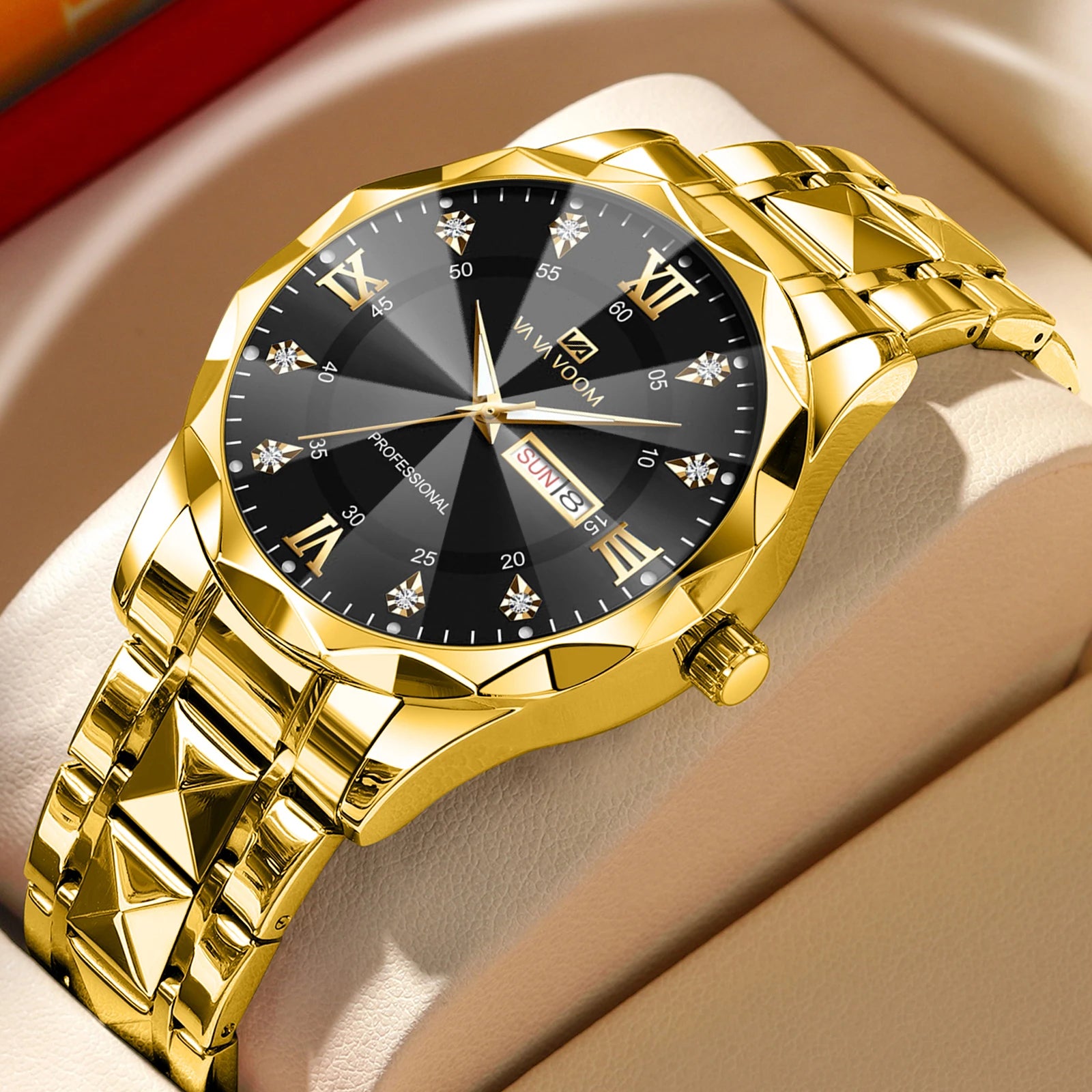 Men's Diamond Dial Stainless Steel Watch