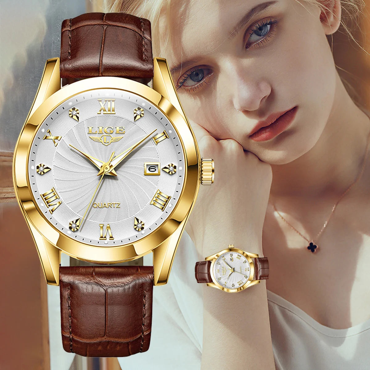 LIGE Women's Sport Leather Watch