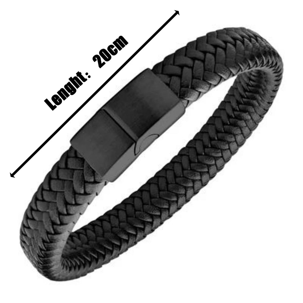 Premium Men's Woven Leather Bangle Bracelet