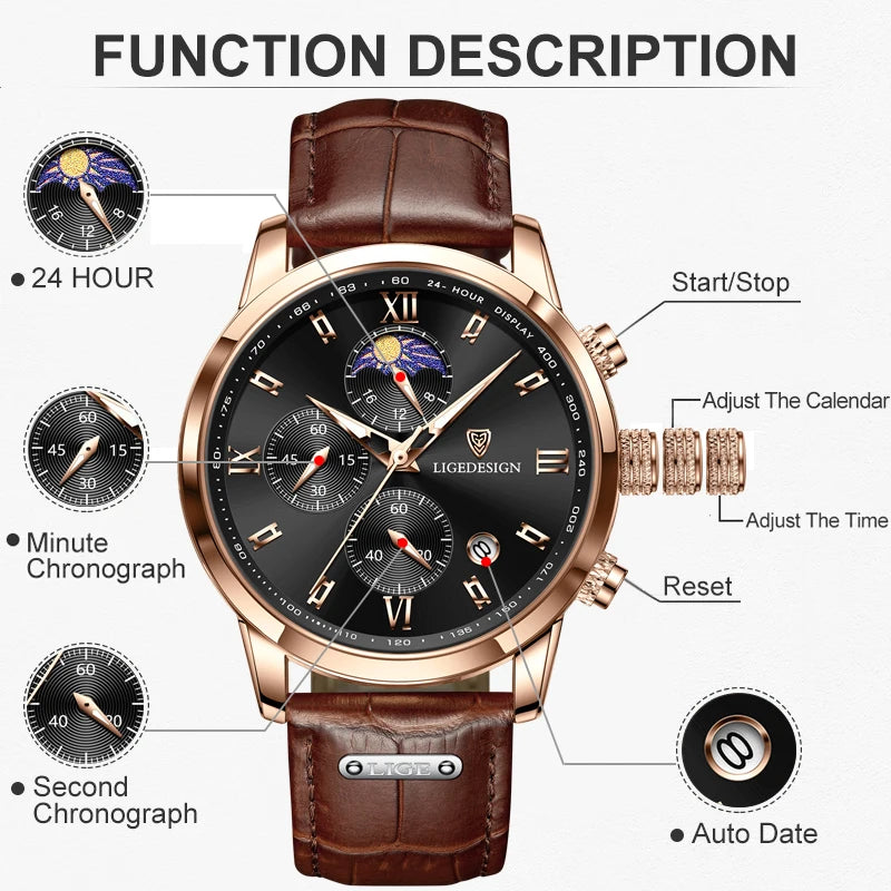 LIGE Men's Military Chronograph Watch