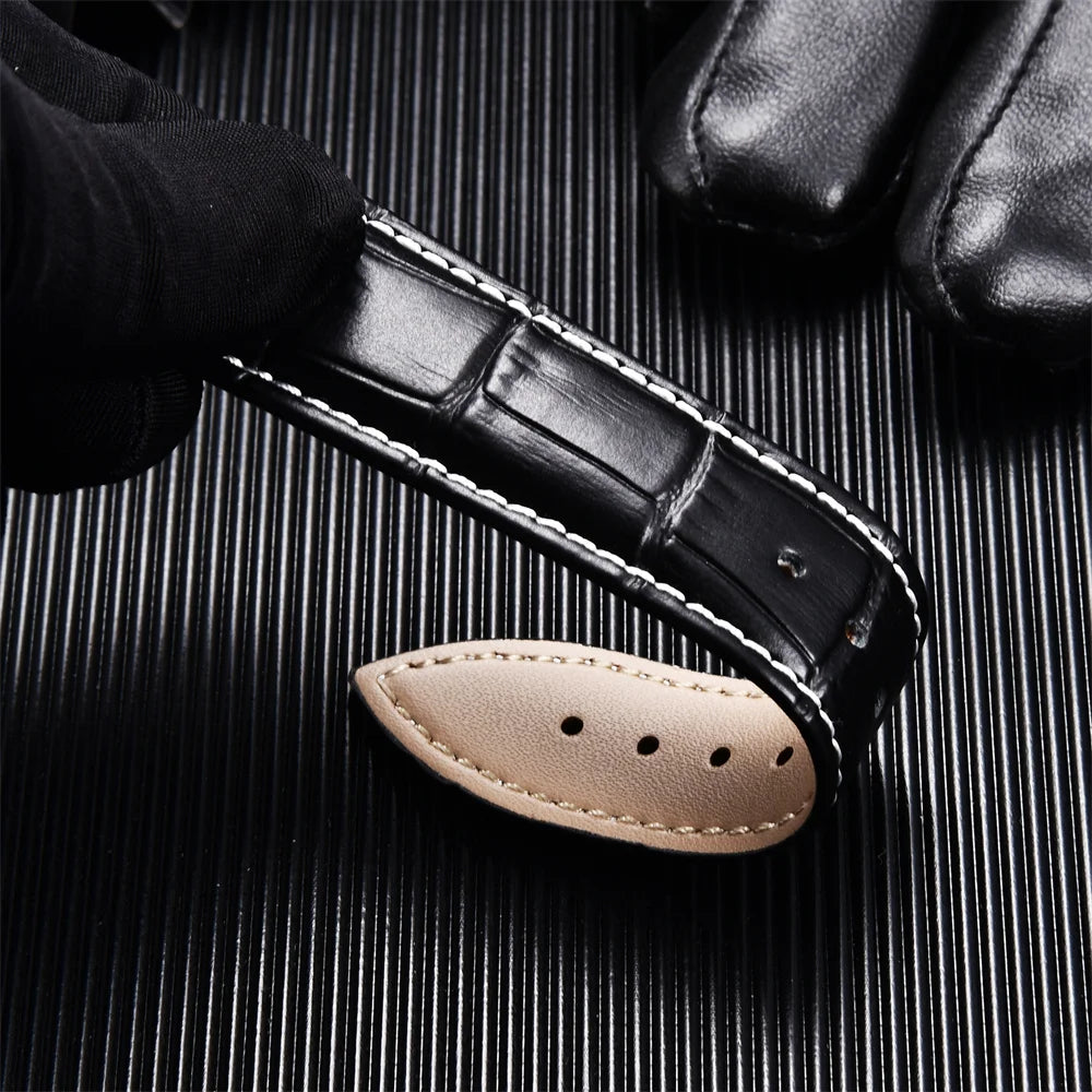 Premium Calfskin Leather Watch Band with Butterfly Buckle