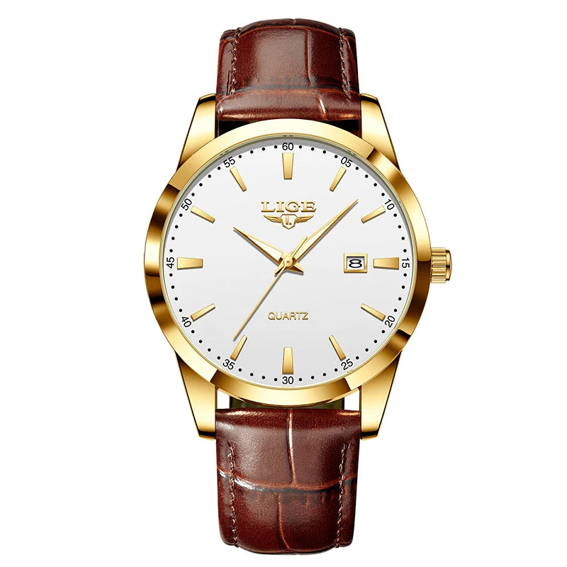LIGE Men's Leather Chronograph Watch