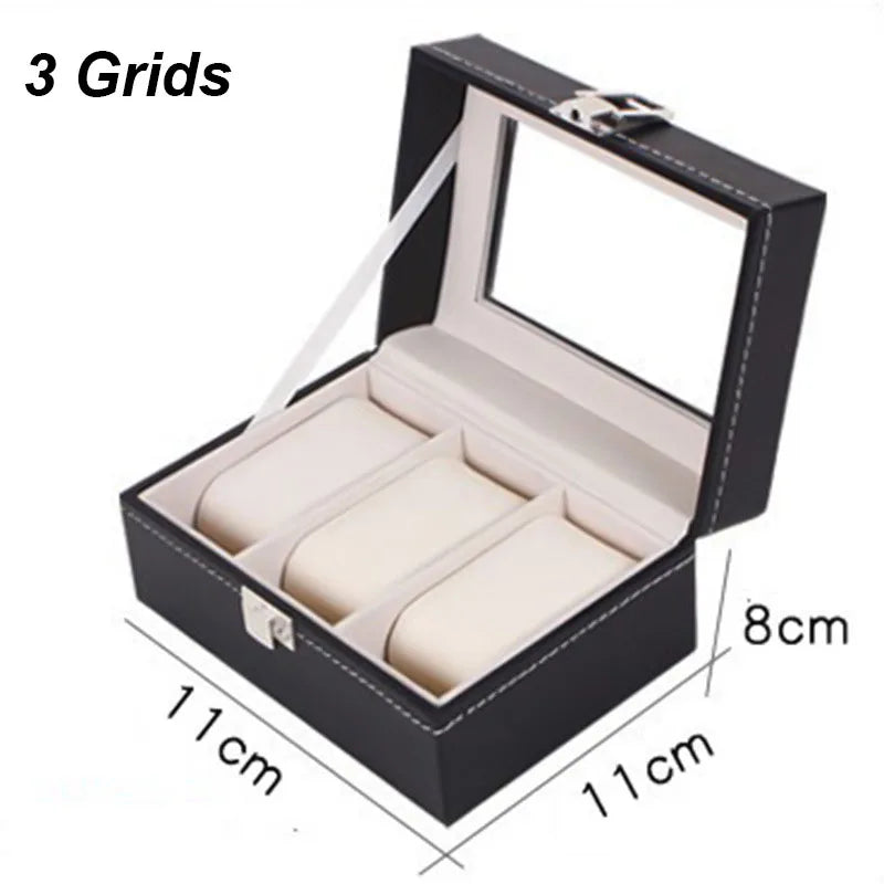 DELESYS  Classic Style 2/3/4/5/6/8/10/12/20 Slots PU Leather Watch Display Case Organizer Jewelry Storage Box With Glass Top