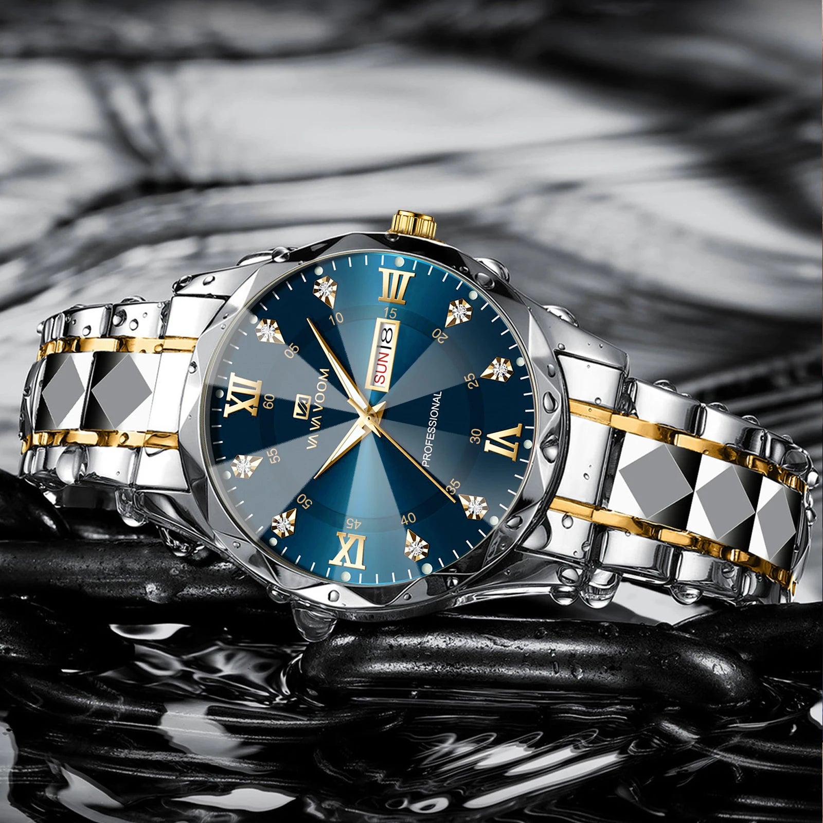 Men's Diamond Dial Stainless Steel Watch