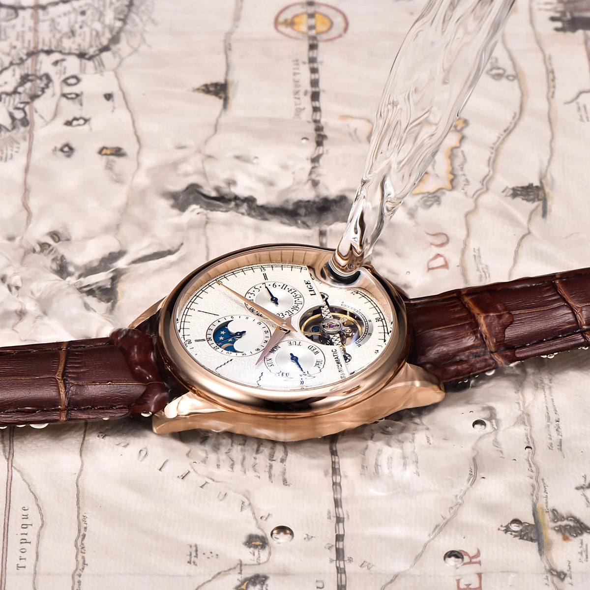 LIGE Business Automatic Watch Men Mechanical Wristwatch Waterproof Leather Date Hollow Tourbillon Diving Watch Relogio mecanico