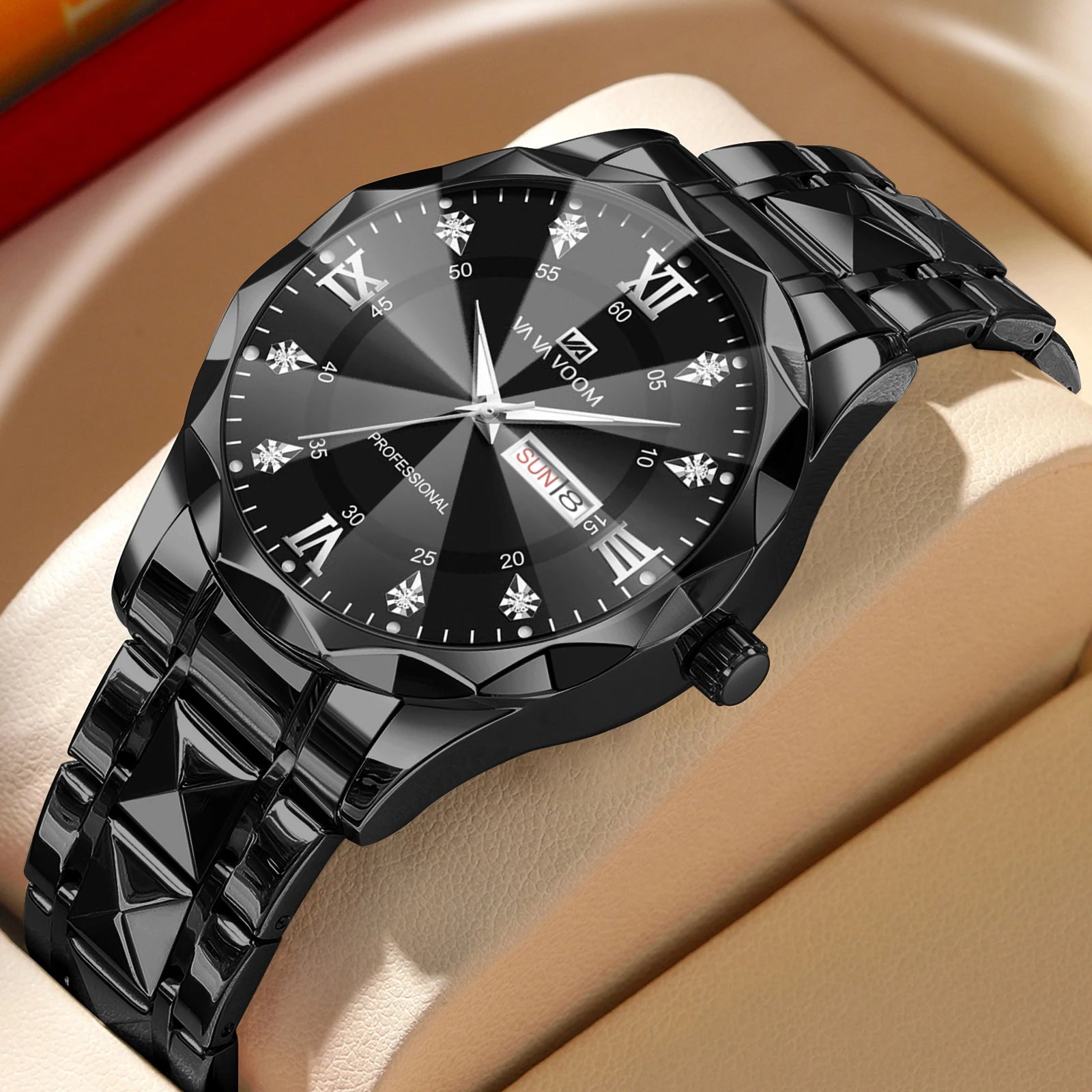 Men's Diamond Dial Stainless Steel Watch