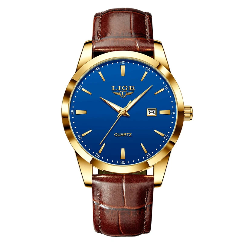 LIGE Men's Leather Chronograph Watch