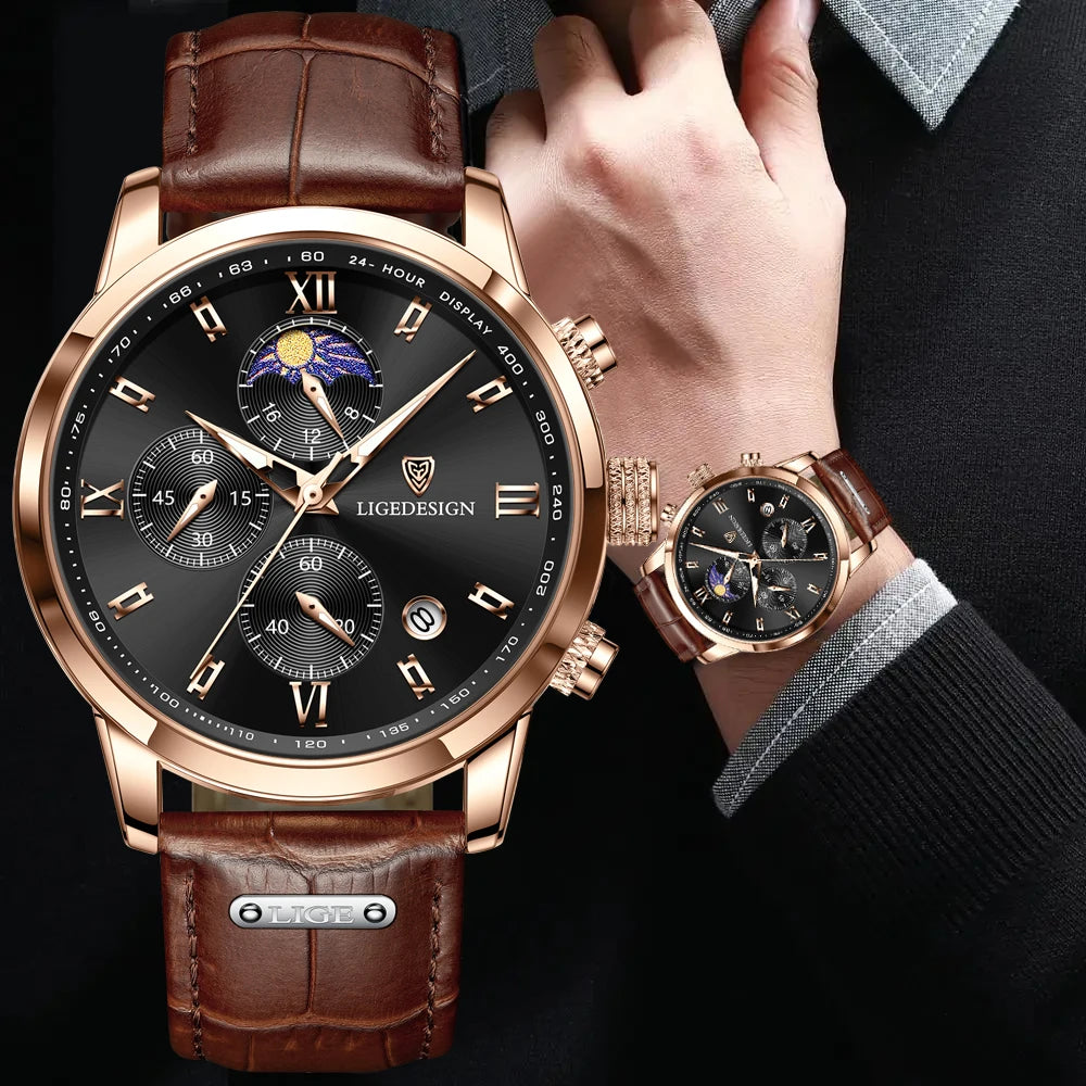 LIGE Men's Military Chronograph Watch